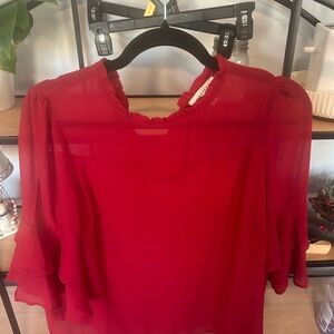Monteau Vibrant Red Ruffle Blouse